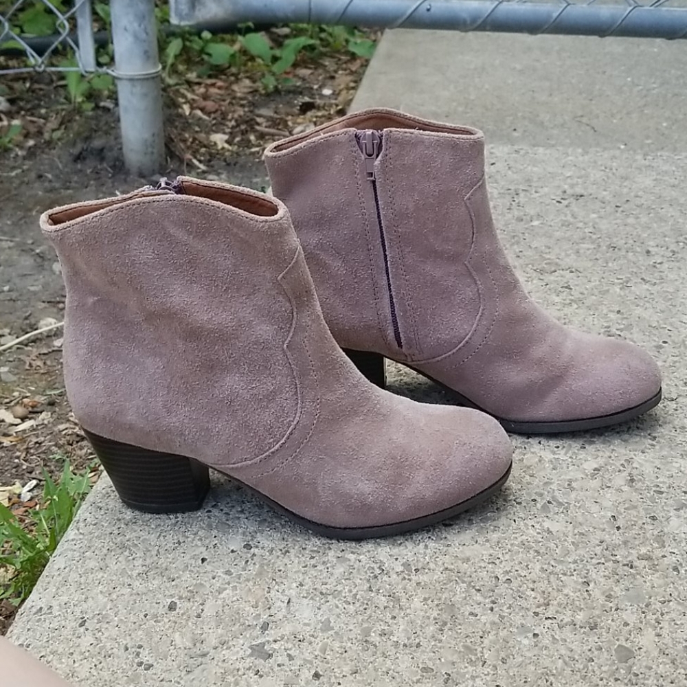 Lucky Brand ankle boot brown suede cowboy zip up 7